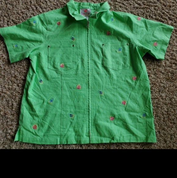 Women's Large green Quacker factory linen top & Capri pants set outfit euc - Picture 2 of 8